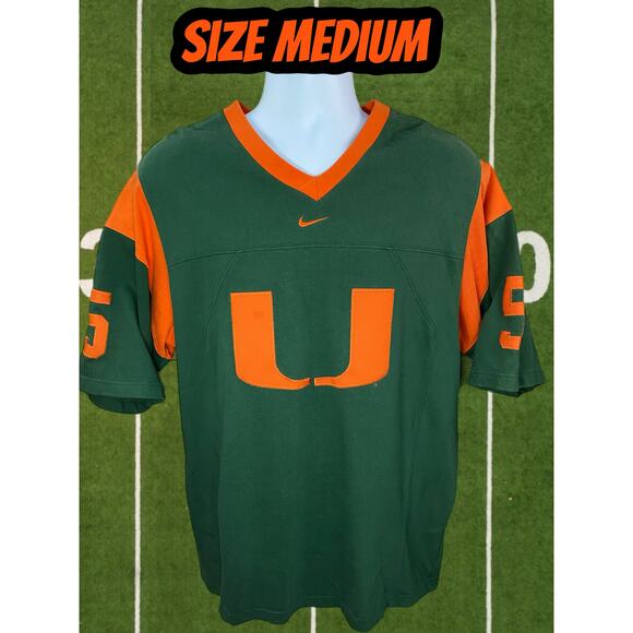 University of Miami Nike Football Jersey #5 Green/Orange Size Medium Vintage - Picture 1 of 10
